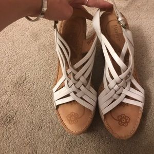 White strapped wedges